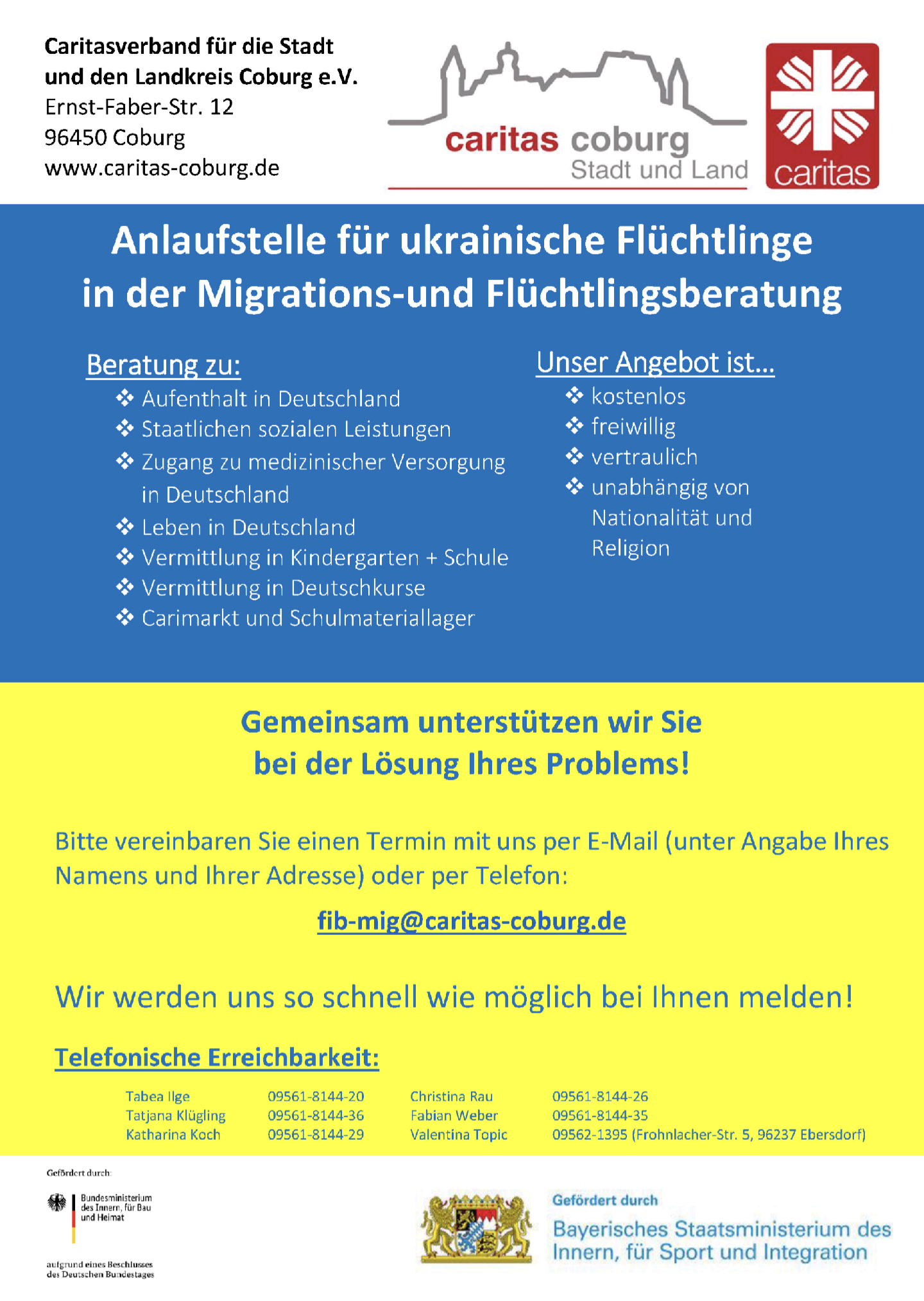 Anlaufstelle für ukrainische Flüchtlinge in der Migrations- und Flüchtlingsberatung